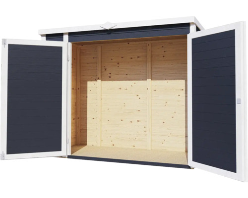Offener Geräteschuppen aus Holz mit Doppeltür