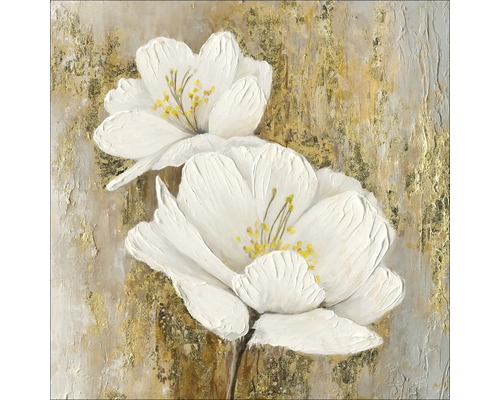 Leinwandbild Original Gold-White Colored Flowers I 40x40 cm