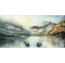 Gemälde mit Berglandschaft und zwei Booten auf dem See