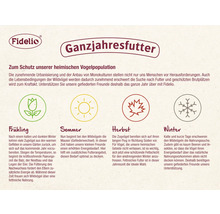 Informationen zum Fidelio Ganzjahresfutter für Vögel mit Hinweisen für jede Jahreszeit
