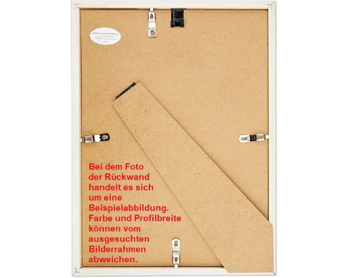 Rückseite eines Bilderrahmens mit Aufhängung und Ständer
