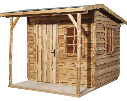 Abri de jardin en bois avec auvent, porte et fenêtres