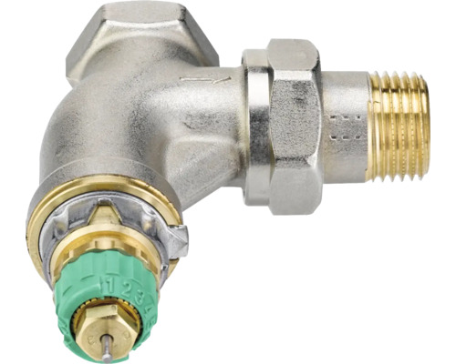 Partie inférieure de vanne thermostatique Danfoss Dynamic Valve RA-DV 15 forme angulaire 1/2 pouce nickel 013G7723