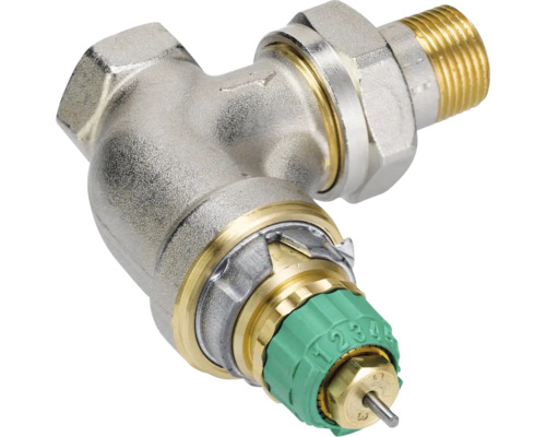 Partie inférieure de vanne thermostatique Danfoss Dynamic Valve RA-DV 10 forme angulaire 3/8 pouces nickel 013G7721