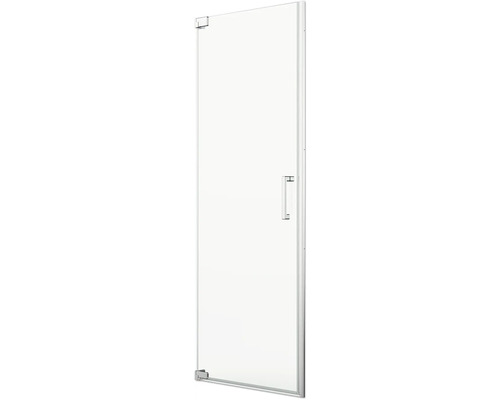 Porte de douche dans une niche avec porte pivotante Jungborn ZERO 80 cm profil chromé verre transparent revêtement en verre résistant à la saleté tirant à gauche