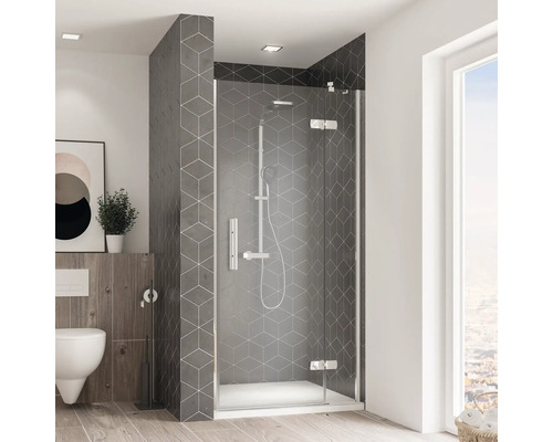 Porte pivotante pour niche Breuer Avanta 90 cm butée à droite décor gris profilé couleur chrome Porte pivotante pour niche Breuer Avanta 90 cm butée à droite décor gris profilé couleur chrome
