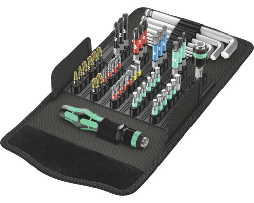 Jeu de forets avec manche de tournevis et clés Allen dans un étui ouvert