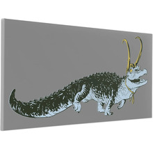 Leinwandbild mit einer Illustration eines Krokodils mit Hörnern