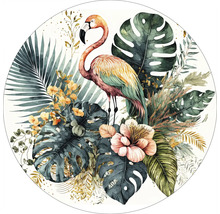 Illustration eines Flamingos mit tropischen Blättern und Blüten