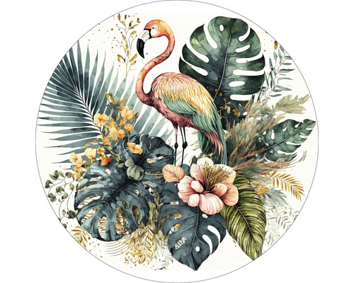 Glasbild Flamingo In Leaves Ø50 cm