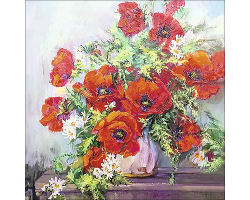 Glasbild Still Life With Red Flowers 20x20 cm