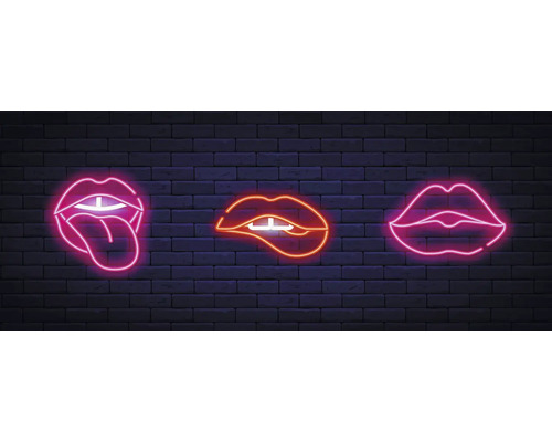 Enseigne néon avec trois motifs de bouche différents