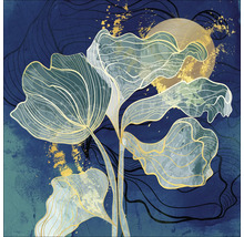 Abstrakte Kunst mit Blumen und Kreisen auf Leinwand