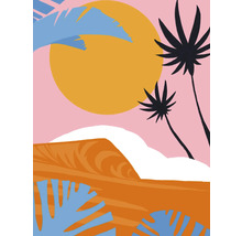 Illustration einer tropischen Szene mit Palmen und Sonne