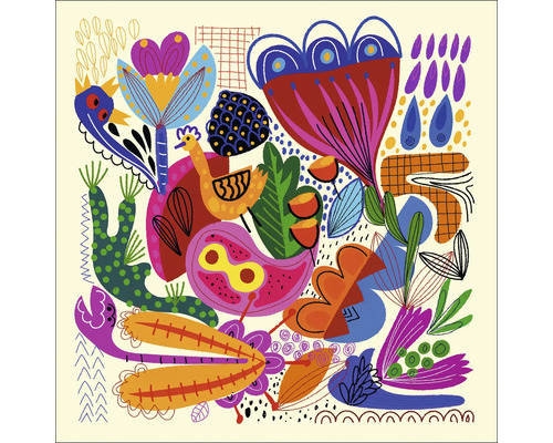 Illustration abstraite avec des motifs floraux et animaliers