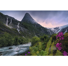 Landschaft mit Berg, Wasserfall, Gletscher und Fluss