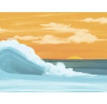 Illustration einer Welle mit Sonnenuntergang