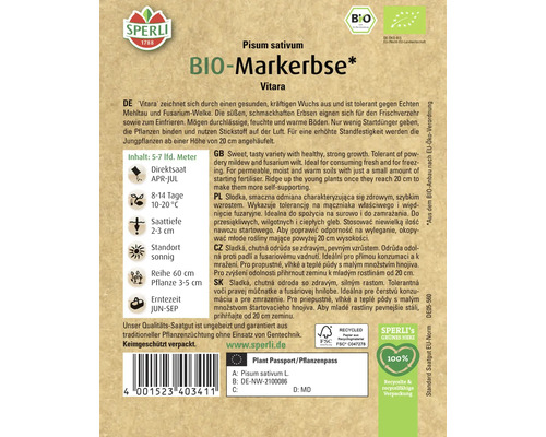 Sachet de graines de pois BIO Markerbse variété Vitara