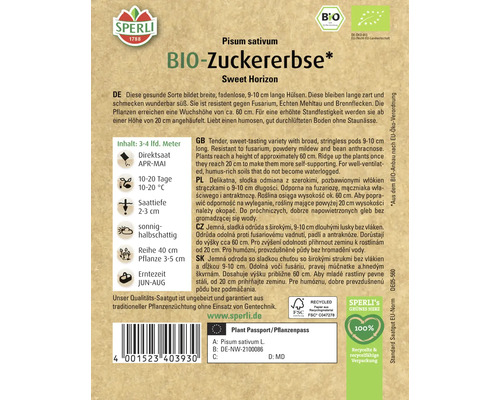 Sachet de graines de pois mange-tout Sweet Horizon de la marque Sperli