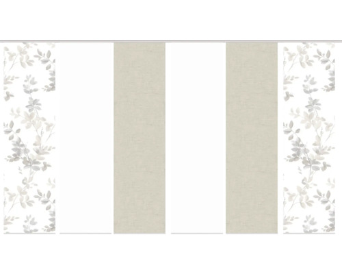 Schiebegardine Digitaldruck Alya sand 6er-Set 60x245 cm Schiebegardine mit Blätterdekor und Streifen