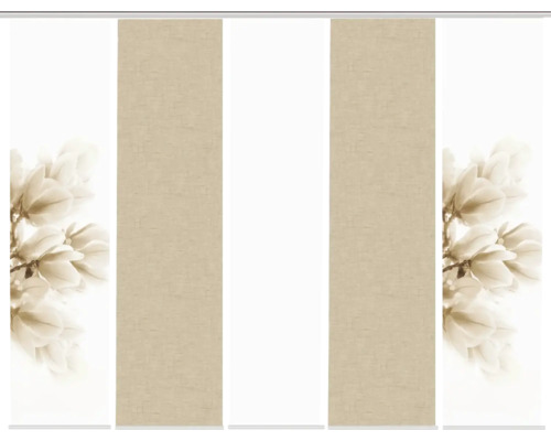 Panneau japonais impression numérique Kessi sable lot de 5 60x245 cm Panneau japonais avec motif magnolia