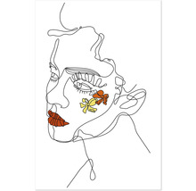 Illustration einer Frau im Strichstil mit Blumen