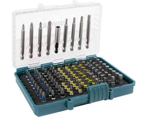 Jeu de forets Makita avec différents embouts de vissage dans un coffret en plastique