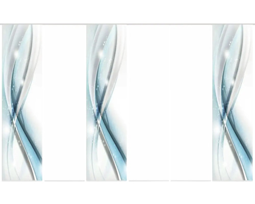 Panneau japonais impression numérique Gliwe aqua lot de 6 60x245 cm Motif abstrait avec des vagues bleues et grises