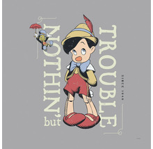 Illustration von Pinocchio und Jiminy Cricket mit dem Schriftzug Trouble since 1940 (Ärger seit 1940)