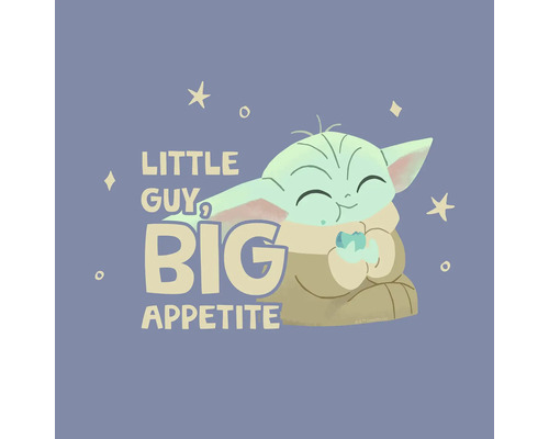 Leinwandbild The Mandalorian - Little Grogu Appetite 30x30 cm Illustration von Baby Yoda mit dem Text kleiner Kerl, grosser Appetit.