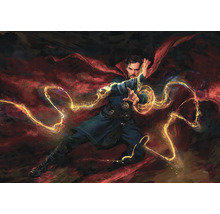 Gemälde von Doctor Strange mit Energieblitzen und rotem Umhang