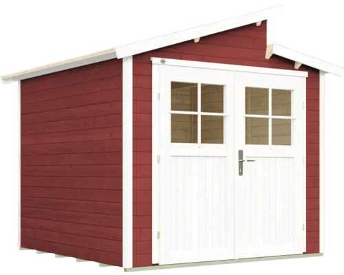 Abri de jardin en bois avec double porte et toit à deux pentes