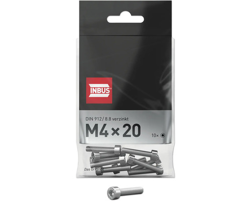 Vis à tête cylindrique à six pans creux INBUS® DIN 912 filetage complet M4x20 mm 8.8 zinguées par galvanisation, 10 pièces Vis à tête cylindrique à six pans creux INBUS® DIN 912 filetage complet M4x20 mm 8.8 zinguées par galvanisation, 10 pièces