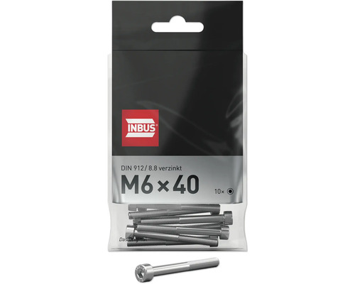 Zylinderschraube m. Innensechskant INBUS® DIN 912 Teilgewinde M6x40 mm 8.8 galv. verzinkt 10 Stück Zylinderschraube m. Innensechskant INBUS® DIN 912 Teilgewinde M6x40 mm 8.8 galv. verzinkt 10 Stück