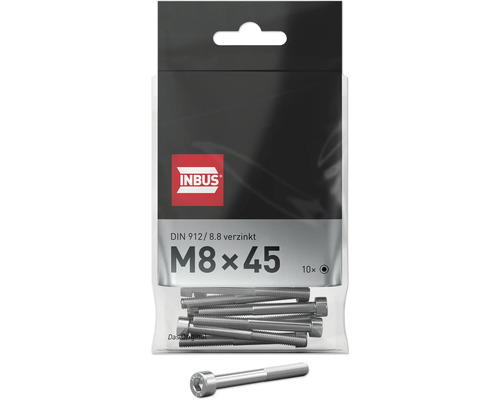 Zylinderschraube m. Innensechskant INBUS® DIN 912 Teilgewinde M8x45 mm 8.8 galv. verzinkt 10 Stück Zylinderschraube m. Innensechskant INBUS® DIN 912 Teilgewinde M8x45 mm 8.8 galv. verzinkt 10 Stück
