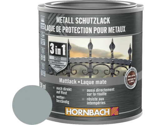 Peinture anti-rouille HORNBACH 3 en 1 mate gris argent 250 ml Peinture de protection pour métaux en pot de Hornbach, 250 ml