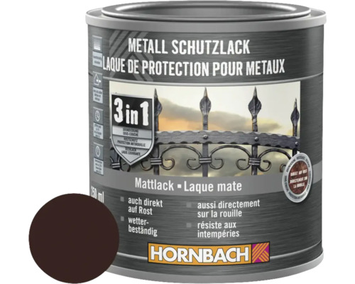 Peinture anti-rouille HORNBACH 3 en 1 mate marron 250 ml