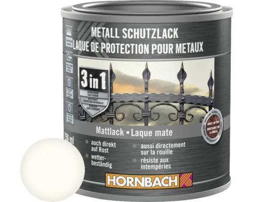 Peinture anti-rouille HORNBACH 3 en 1 mate blanc 250 ml Peinture de protection pour métaux, pot avec échantillon de couleur