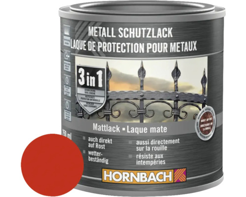 Peinture anti-rouille HORNBACH 3 en 1 mate rouge 250 ml Peinture de protection pour métaux, pot avec exemple de couleur