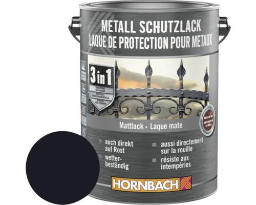 Peinture anti-rouille HORNBACH 3 en 1 mate noir 2,5 l Peinture de protection pour métaux 3 en 1, pot avec protection contre la rouille et résistance aux intempéries de Hornbach