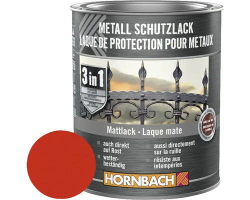 Peinture anti-rouille HORNBACH 3 en 1 mate rouge 750 ml Boîte de laque de protection pour métaux, laque mate avec protection antirouille et logo Hornbach