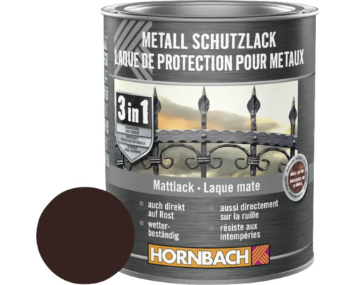 Peinture anti-rouille HORNBACH 3 en 1 mate marron 750 ml Peinture de protection des métaux 3 en 1 pour métaux