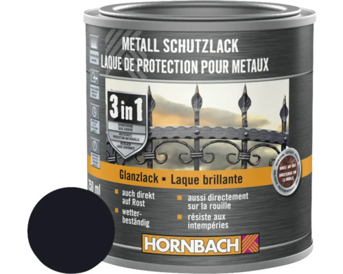 Peinture anti-rouille HORNBACH 3 en 1 brillante noir 250 ml