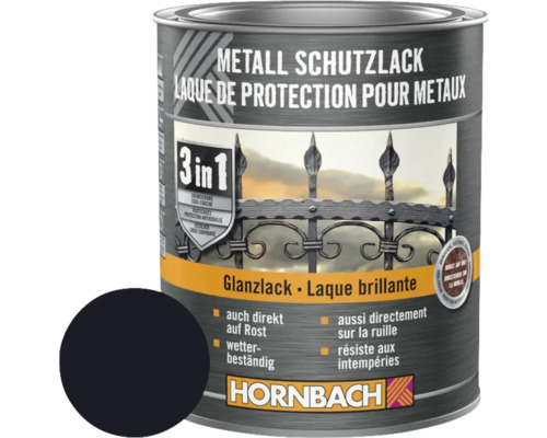 Peinture anti-rouille HORNBACH 3 en 1 brillante noir 750 ml