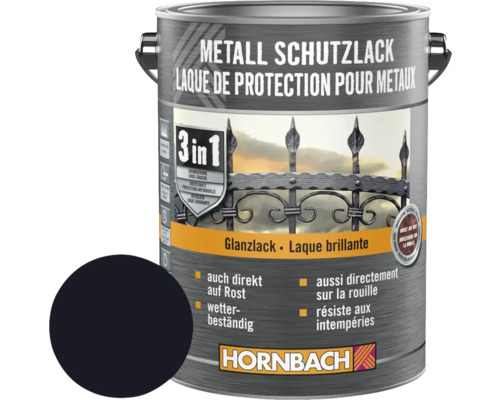 HORNBACH Metallschutzlack 3in1 glänzend schwarz 2,5 l Metall Schutzlack Dose