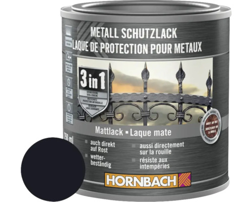 Peinture anti-rouille HORNBACH 3 en 1 mate noir 250 ml