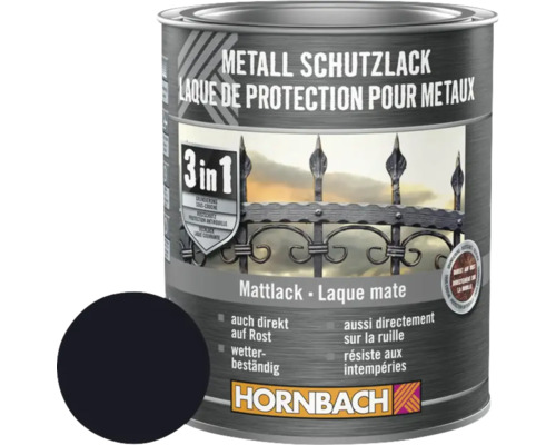 HORNBACH Metallschutzlack 3in1 matt schwarz 750 ml Metall Schutzlack Dose mit Farbbeispiel