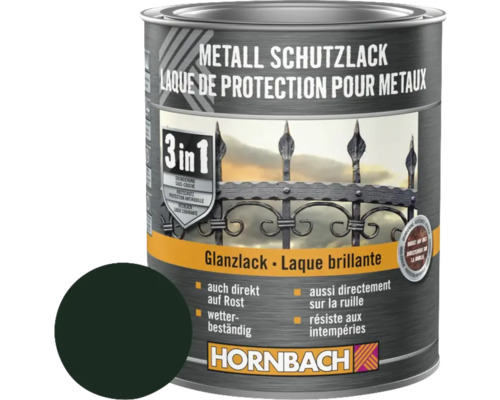 Peinture anti-rouille HORNBACH 3 en 1 brillante vert foncé 750 ml Boîte de laque de protection pour métaux Hornbach