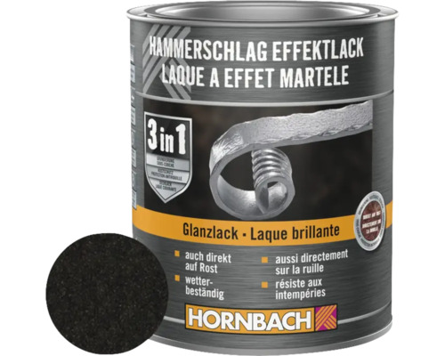 Laque à effet martelé HORNBACH 3 en 1 brillante noir 750 ml