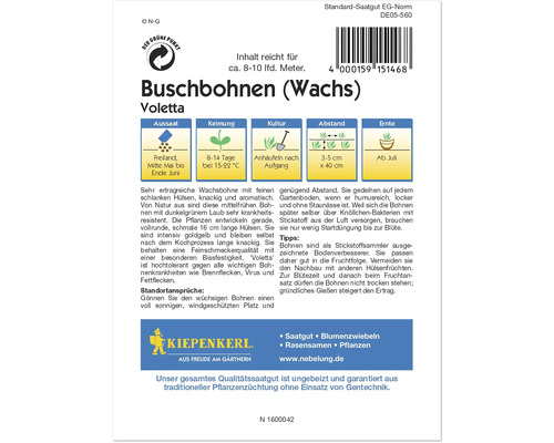 Buschbohnen Wachs Voletta Saatgutpackung